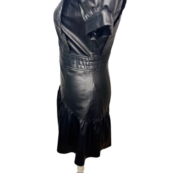 Zara Faux Leather Mini Dress Black Women's XS Ruffle Puff Flounce Hem Coquette - Picture 7 of 16